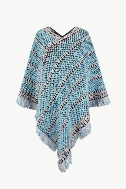 V-Neck Fringe Hem Poncho