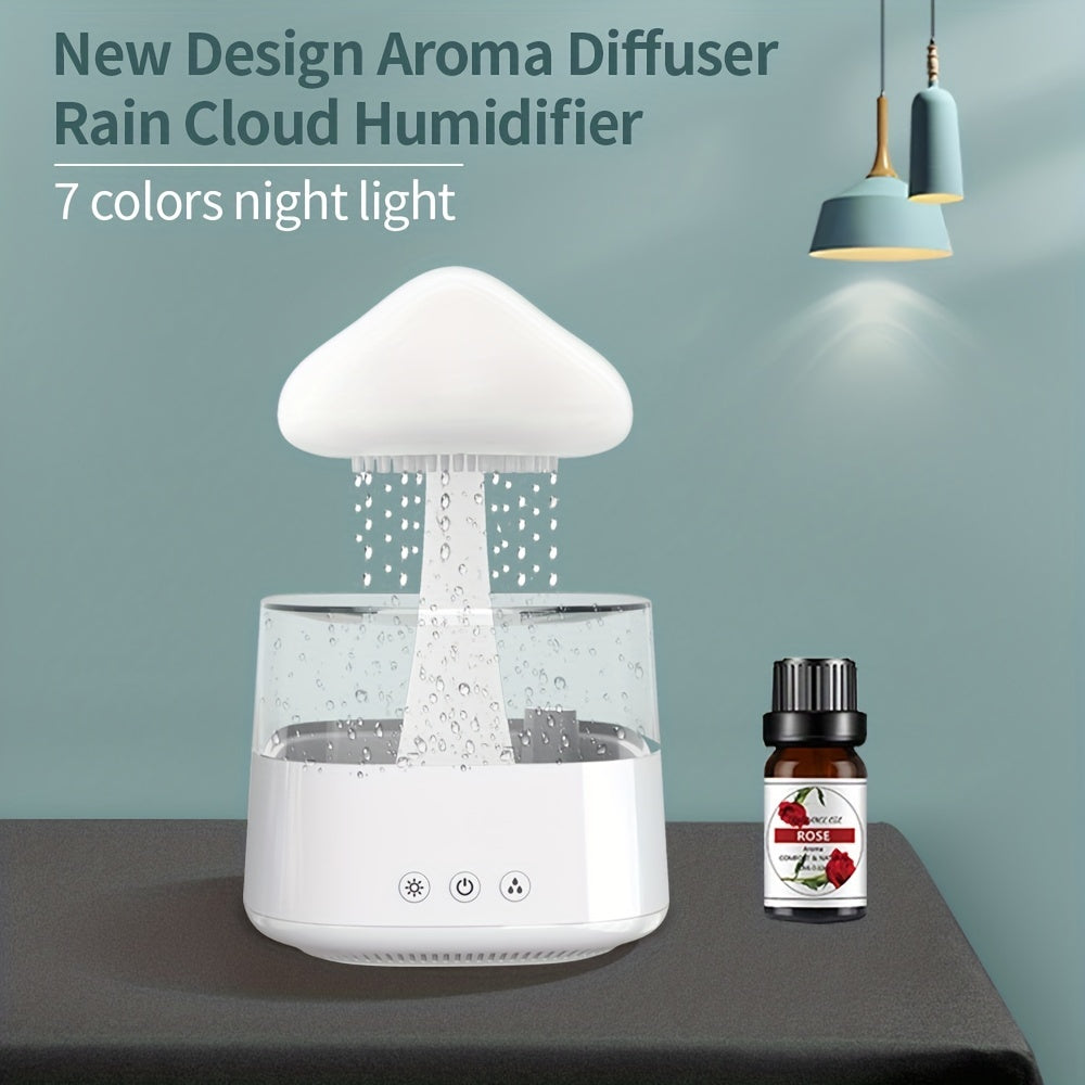 7-Color LED Night Light Rain Cloud Humidifier: Cute Humidifier & Oil Diffuser for Bedroom & Desk - Helps You Sleep & Relax with the Sound of Rain!