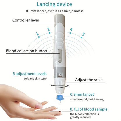 Blood Glucose Monitor Set: Accurate Testing with No Code Adjustment & Battery Powered Automatic Meter