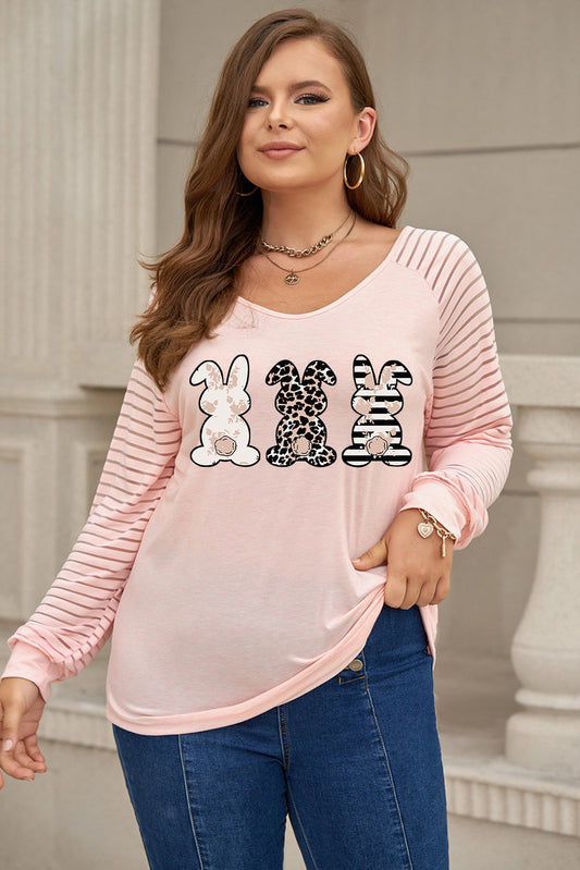 T-shirt de Pâques à manches longues raglan avec motif lapin de grande taille