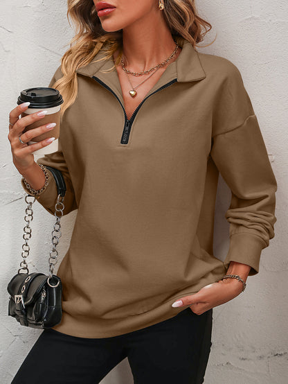 Zip-Up Dropped Shoulder Sweatshirt