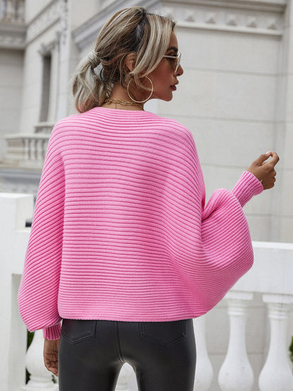 Horizontal Ribbing Dolman Sleeve Sweater