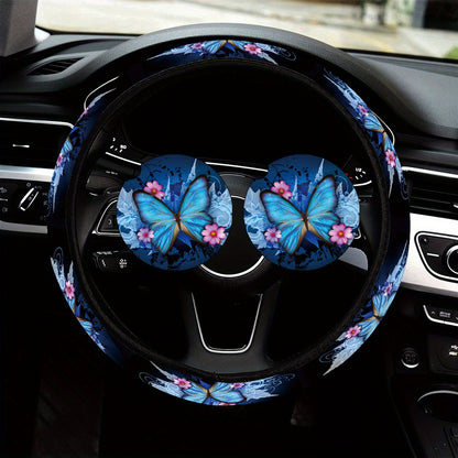 2pc-4pcs Blue Butterfly Cup Coaster For Car SUVs Trucks, 2 Pack Cup Holder Coasters, 3pcs/set, 6pcs/set Car Interior Accessories