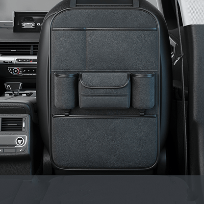 Upgrade Your Car with this Premium Car SeatBack Organizer - Kick Mats, Protector & Cup Holder!