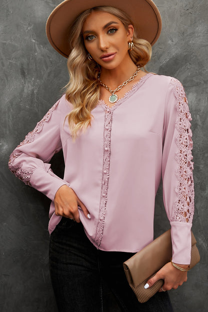 Spliced Lace V-Neck Blouse