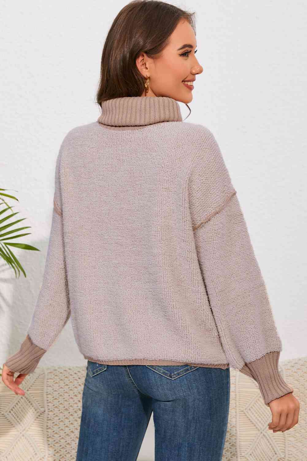 Turtle Neck Dropped Shoulder Sweater