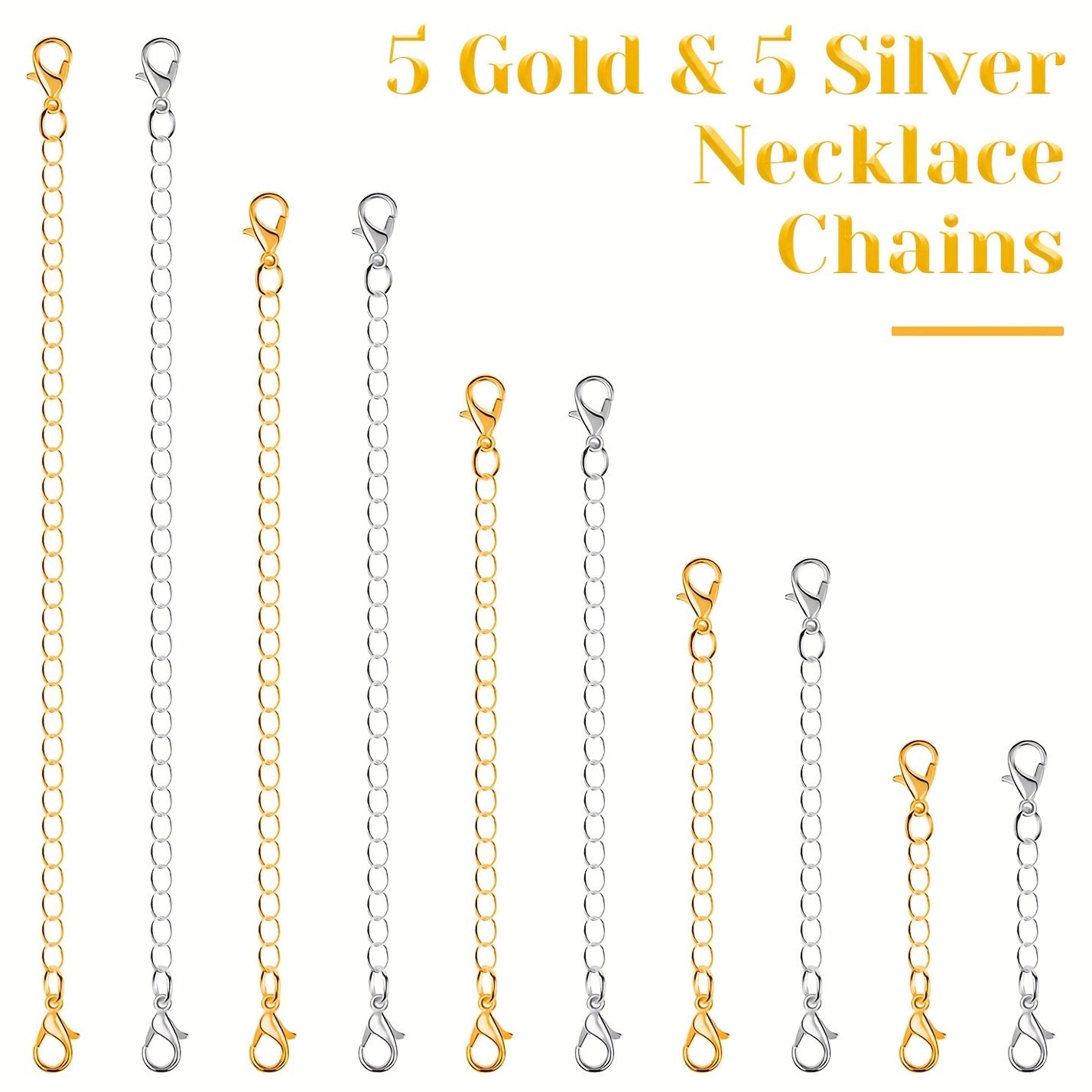 5/10Pcs Golden Silvery Stainless Steel Necklace Chain Extenders, Jewelry Extenders Chains For Necklaces Bracelets, Chain Extenders For Necklace, Bangles And Jewelry Making Chain Links