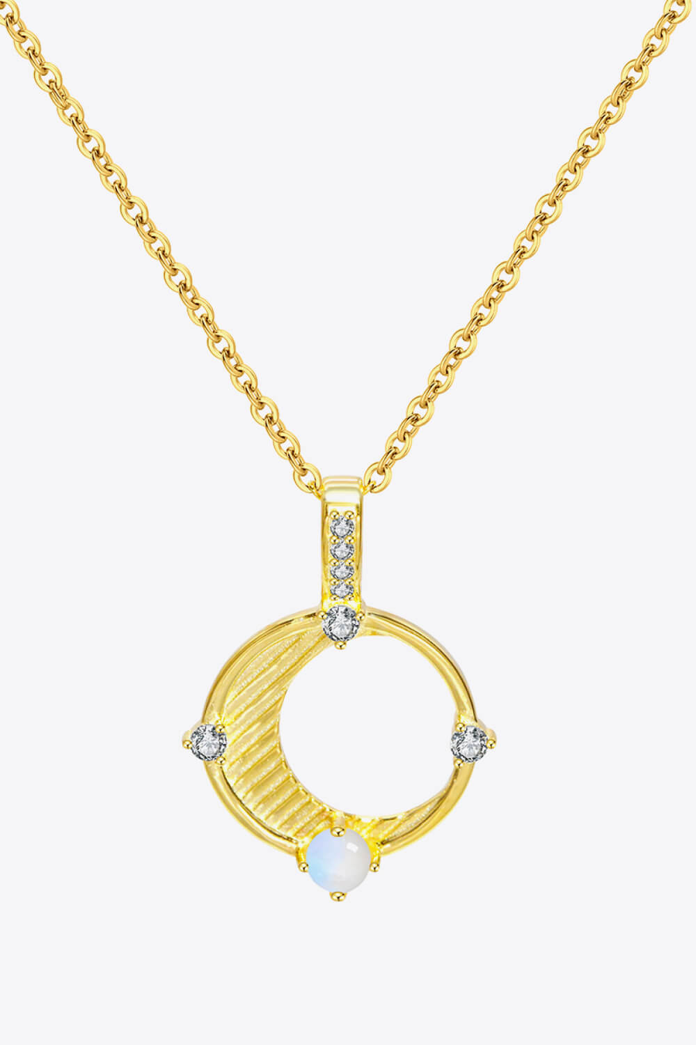 Collier pendentif incrusté de zircon et de pierre de lune naturelle