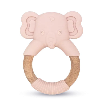 1pc Silicone Baby Teether Toy: Natural Beech Wood Handle, Soothe Babies' Sore Gums, Elephant Chew Toys For Infant Boys & Girls