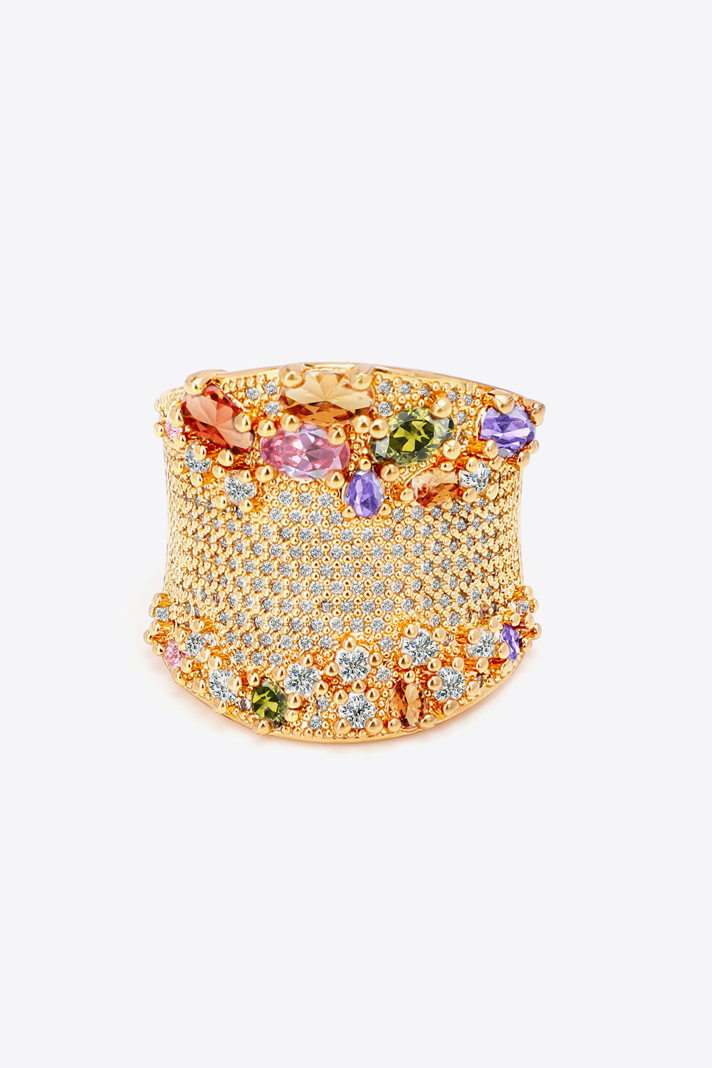 Multicolored Cubic Zirconia Textured Ring