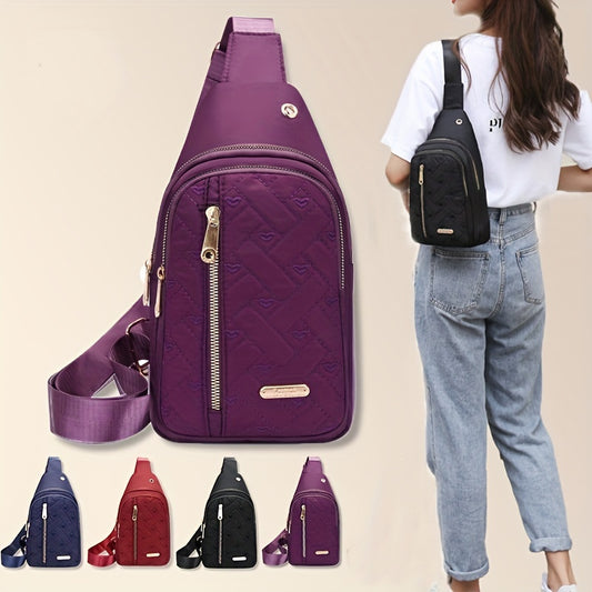 Stylish & Sturdy: Love Embroidered Nylon Chest Bag - Perfect for Outdoor Travel!