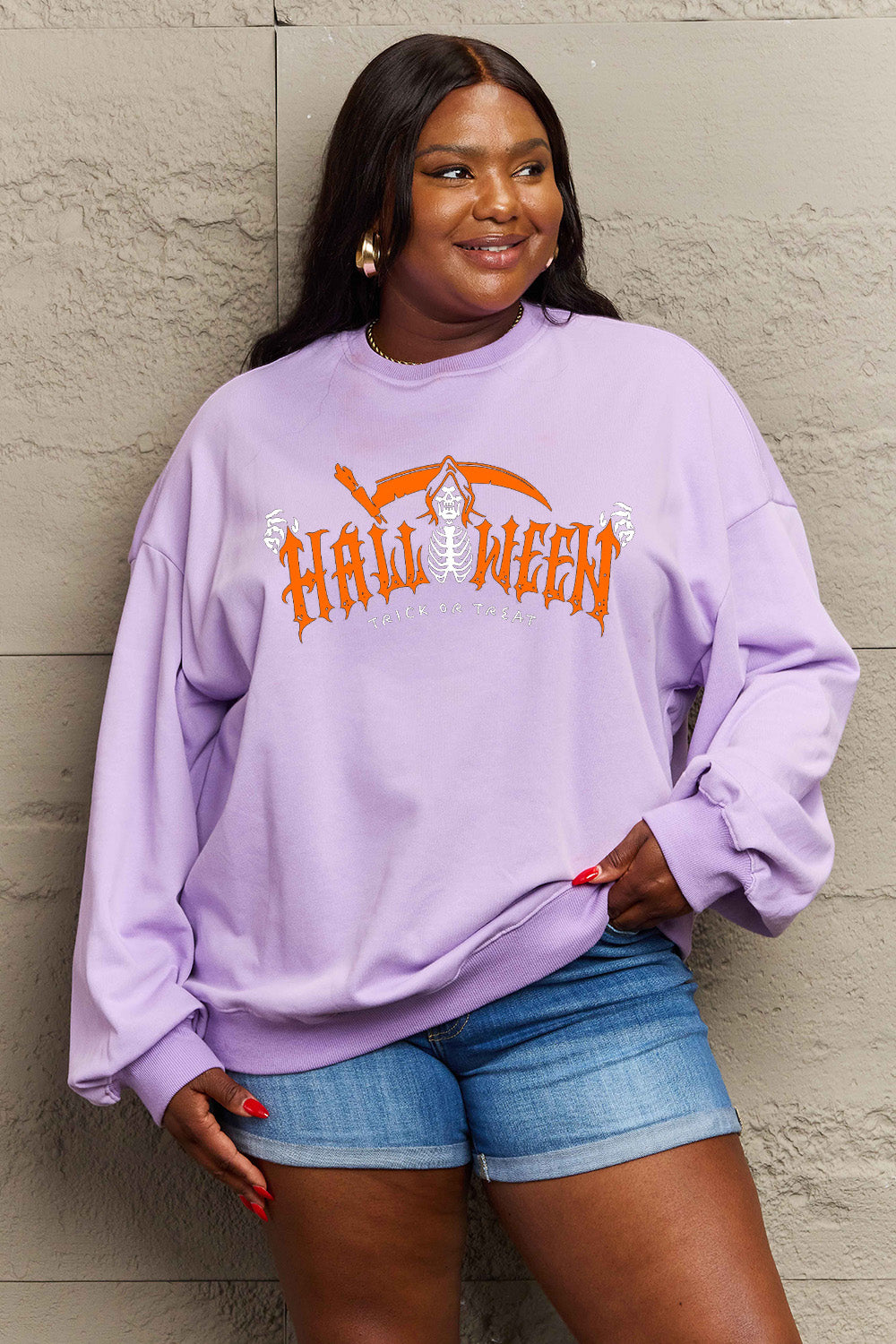 Simply Love Full Size HALLOWEEN TRICK OR TREAT Graphic Sweatshirt