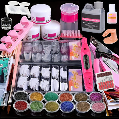 23 In 1 Acrylic Nail Kit For Beginners 12 Color Glitter Acrylic Powder White Clear Pink Acrylic Powder Nails Extension Professional Nails Kit Acrylic Set Manicure Tools Acrylic Supplies Gift For Women