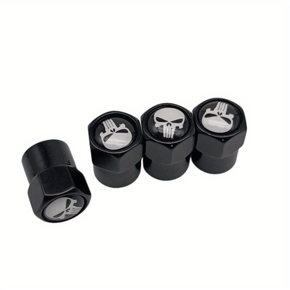 4pcs/Pack Creative Skull Head Logo Car Lightweight Tire Valve Caps - Universal With Sealant Pad & Carbon Fiber Valve Core Cover