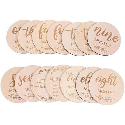 12pcs Wooden Baby Monthly Milestone Cards - Document Your Little One's Growth with Light Wood Photo Discs!