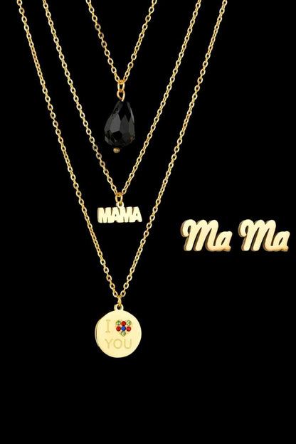 Offre combinée de pendentifs triple couche MAMA I LOVE YOU plaqué or 18 carats