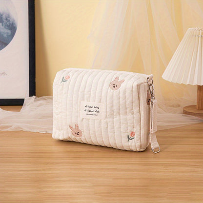 Stylish Embroidered Cotton Mummy Bag: Perfect for Storing Baby Essentials On-the-Go!