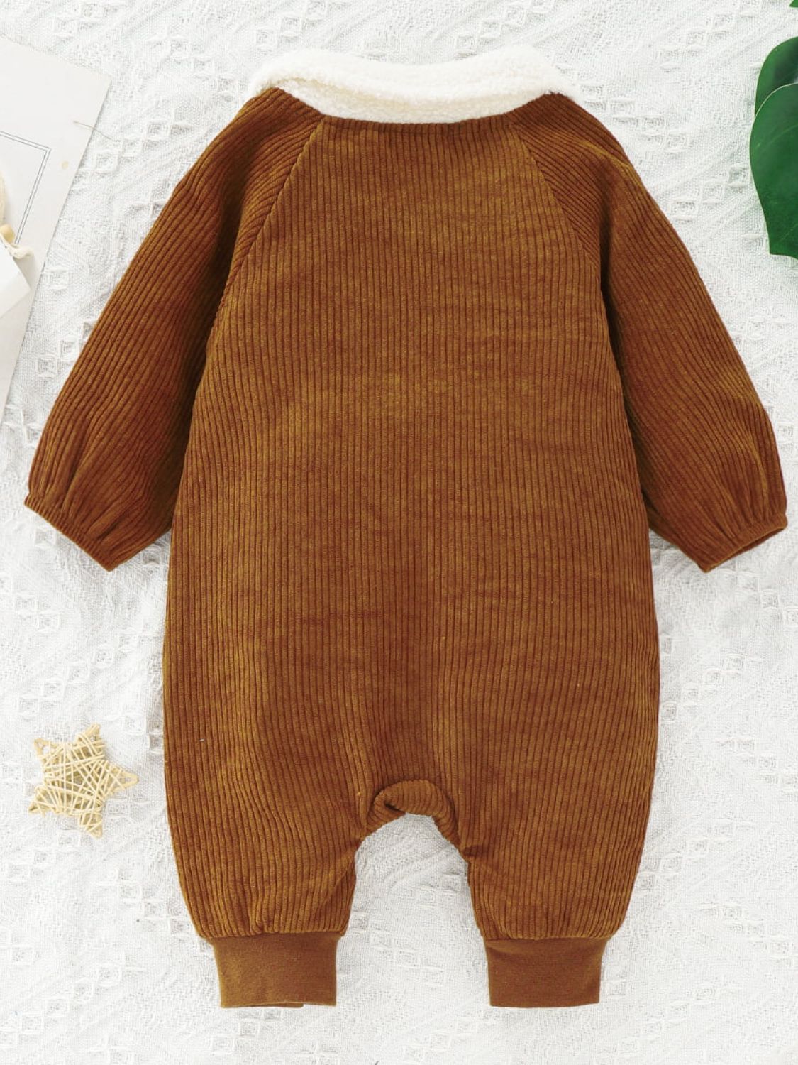 Baby Buttoned Collared Neck Corduroy Jumpsuit