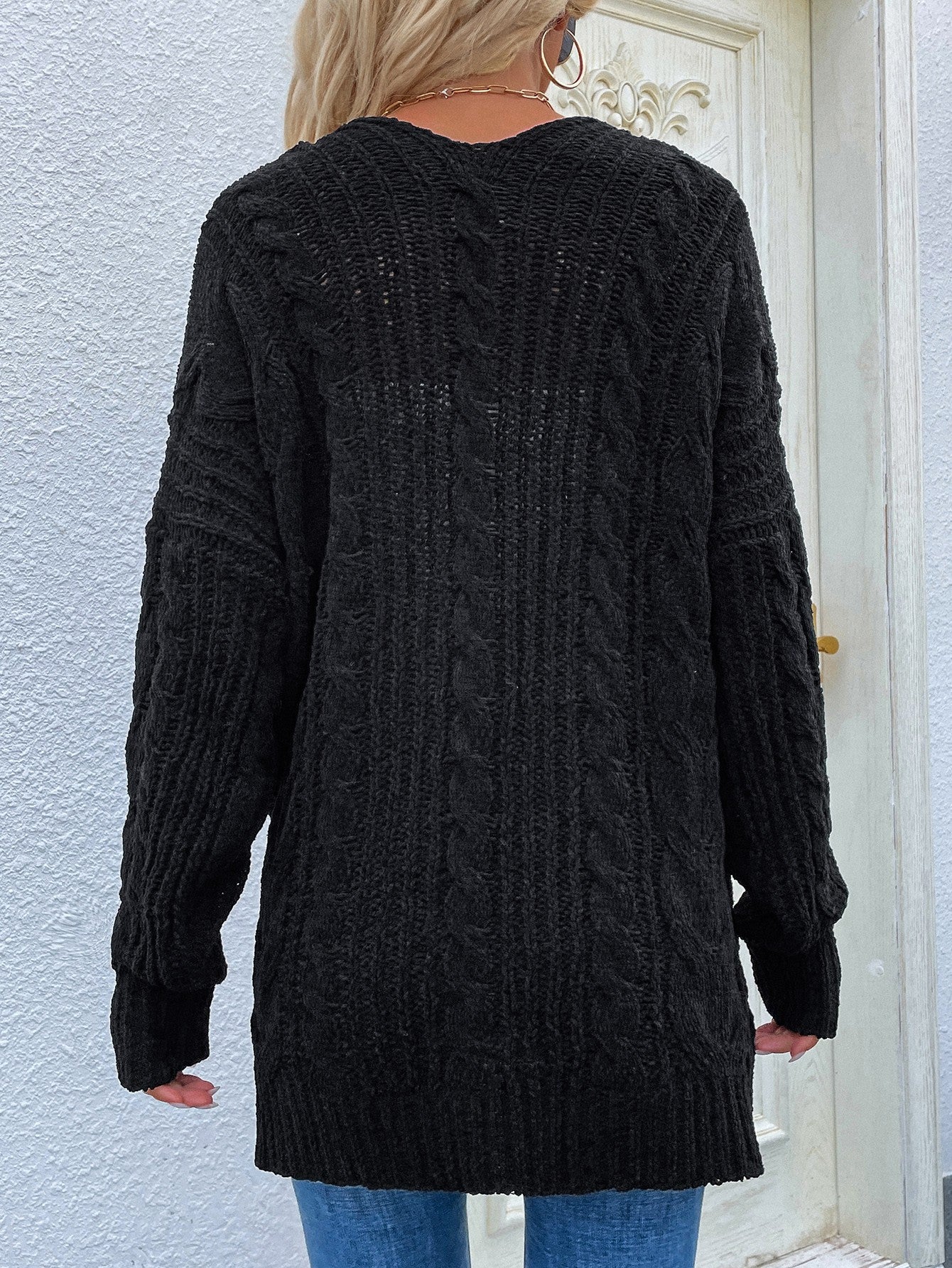 Cardigan ouvert sur le devant en tricot torsadé avec poches avant