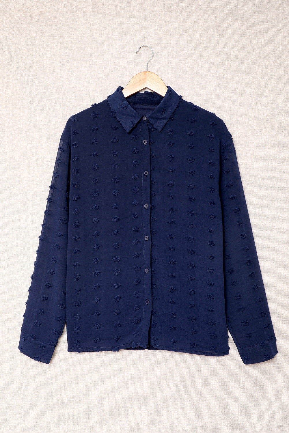 Swiss Dot Button-Up Long Sleeve Shirt