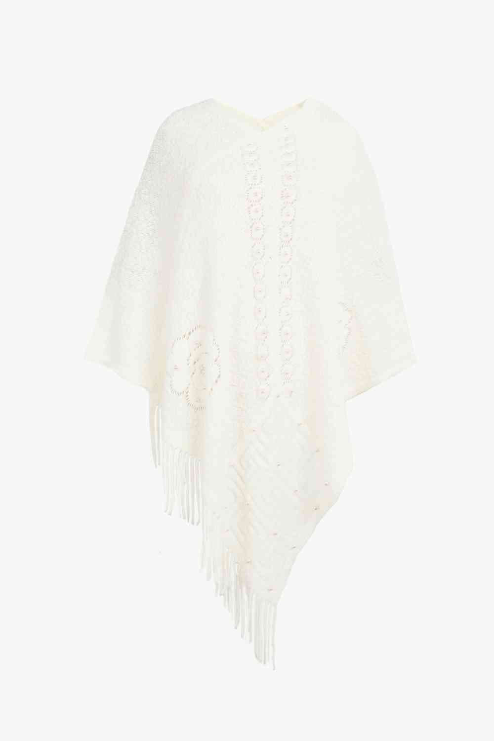 Pearl Trim Fringe Hem Poncho