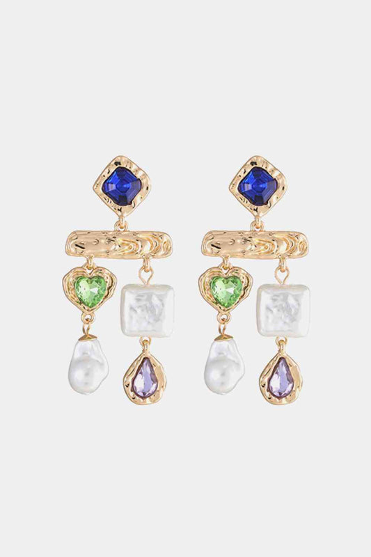 Glass Stone Synthetic Pearl Dangle Earrings