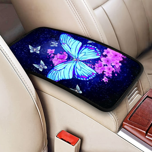 Ajoutez une touche de couleur à votre voiture avec ce tapis de boîte d'accoudoir à imprimé papillon bleu ! 