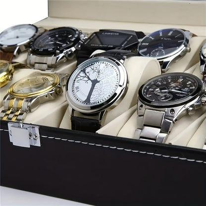 1pc Double Layer Leather Watch and Jewelry Storage Box with 12 Slots - Keep Your Valuables Organized and Secure