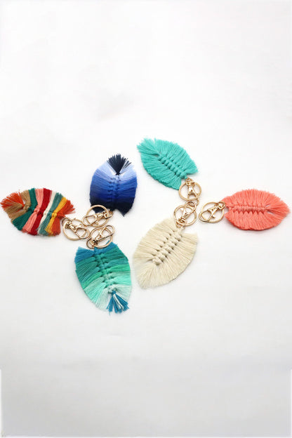 Assorted 4-Pack Leaf Shape Fringe Keychain