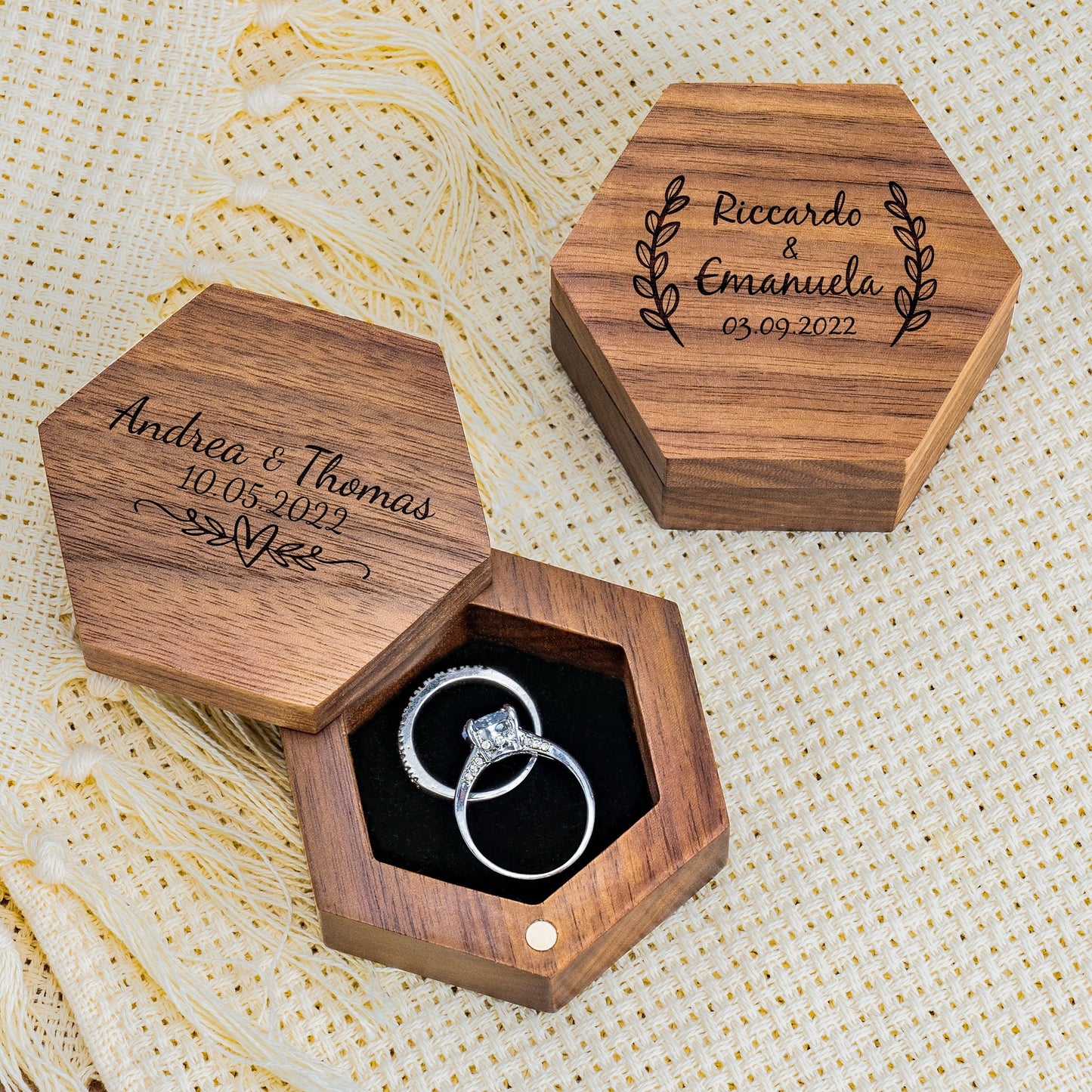 Vintage Wooden Wedding Ring Box - Custom Engraved - Perfect Proposal & Anniversary Gift!