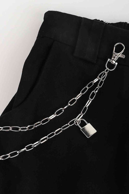 Double Layered Iron Chain Belt with Lock Charm