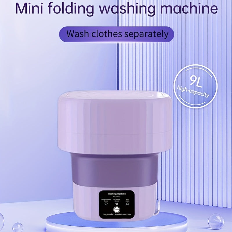 9L Foldable Mini Washing Machine - A Fully Automatic Portable Small Washer for Underwear, Socks, Baby & Toddler Clothes - 9L Large Capacity!