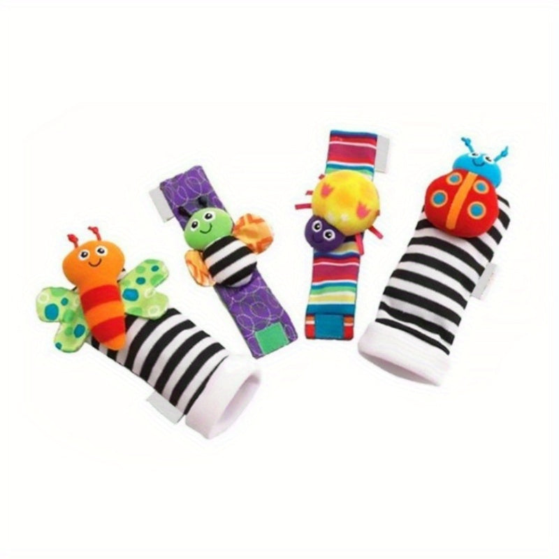 4pcs Cute Baby Socks with Rattles - Soft Plush Stuffed Toys for Learning & Entertainment - Perfect Gift for 3-12 Months Infants!