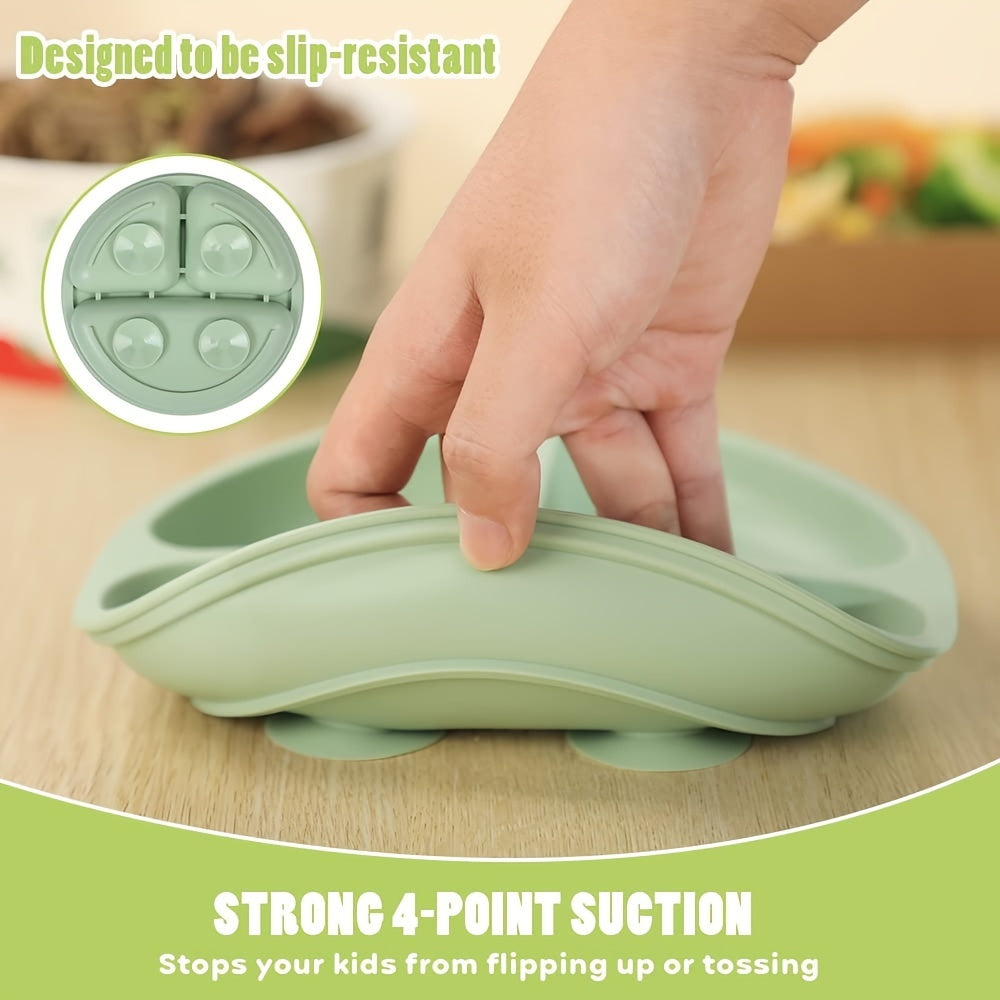 Suction Plates For Babies & Toddlers,100% Silicone Plates Stay Put With Suction Feature, Divided Design, Microwave & Dishwasher Safe