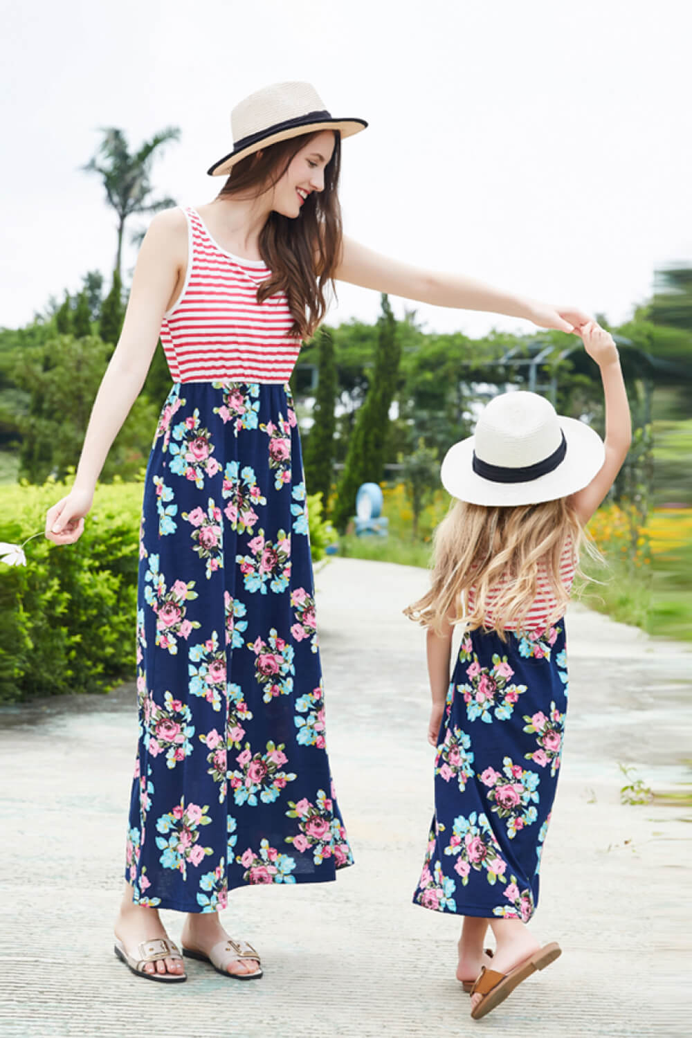 Vestido sin mangas floral a rayas para mujer