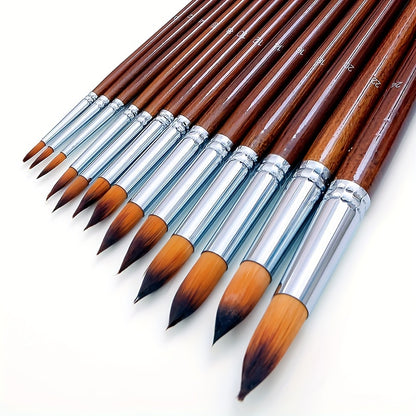 13pcs Professional Watercolor Paint Brushes Set - Soft Anti-Shedding Nylon Hair, Wooden Handle, Long Lasting - Perfect for Watercolor, Acrylics, Oil, Tempera Paint By Numbers