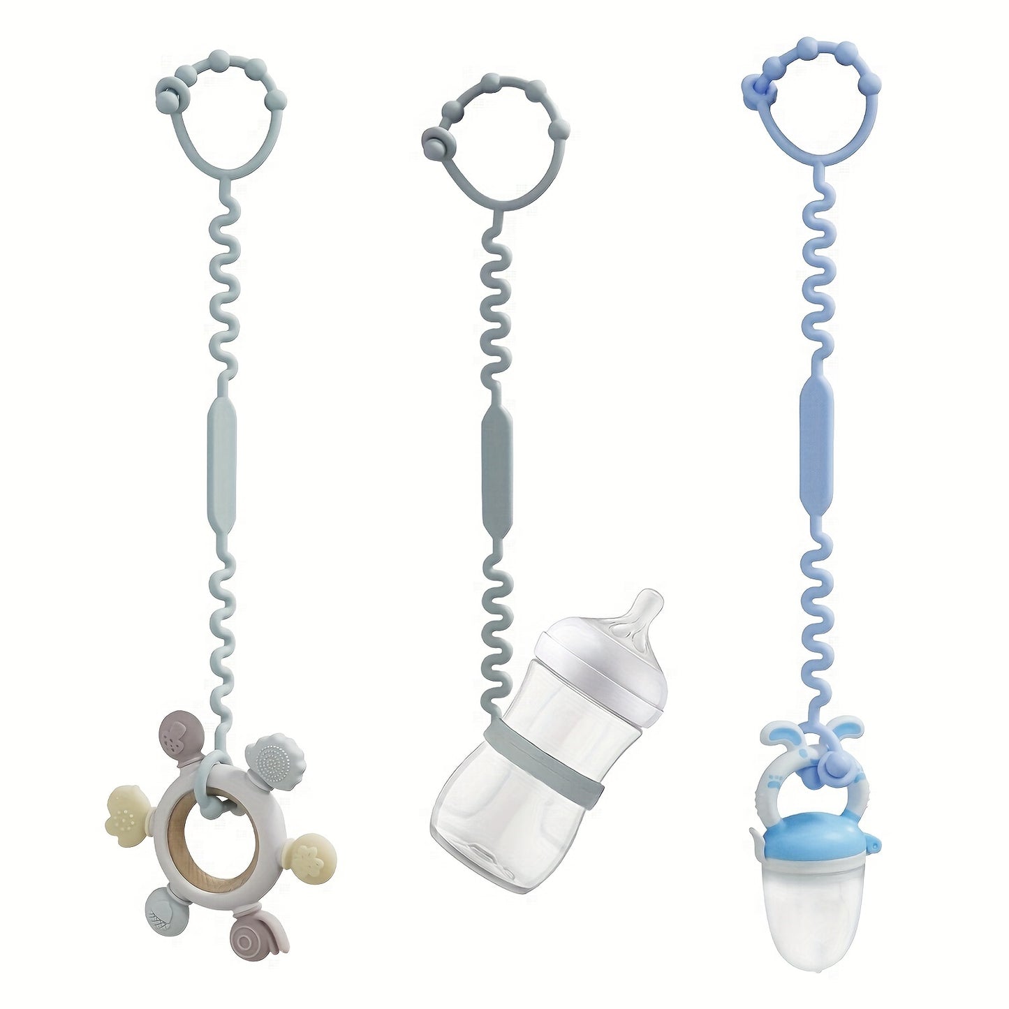 3pcs Silicone Adjustable Stroller Straps - Safely Hold Baby Toys, Sippy Cups & More - BPA Free & Highly Durable!