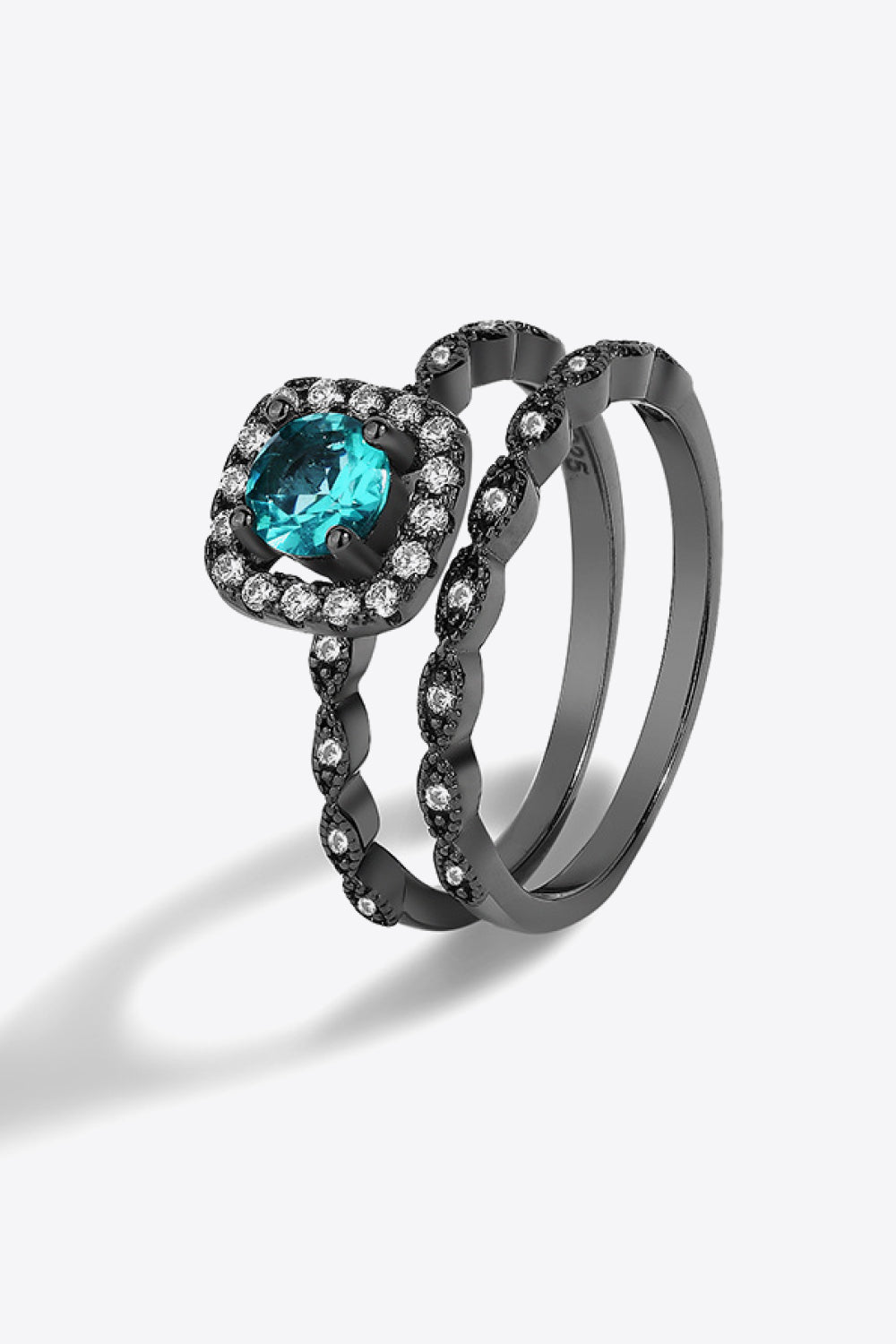 2-Piece Natural Paraiba Blue Zircon Ring Set