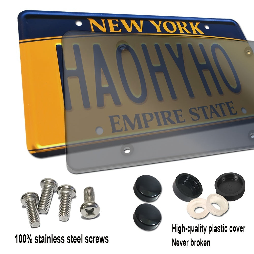 2Pcs Smoked License Plate Covers - Tinted Acrylic Flat Protector for Cars & Trucks - With Mounting Screws & Caps