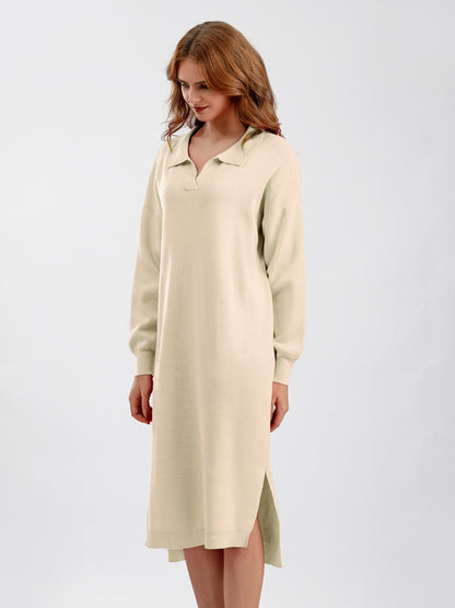 Johnny Collar Long Sleeve Slit Sweater Dress