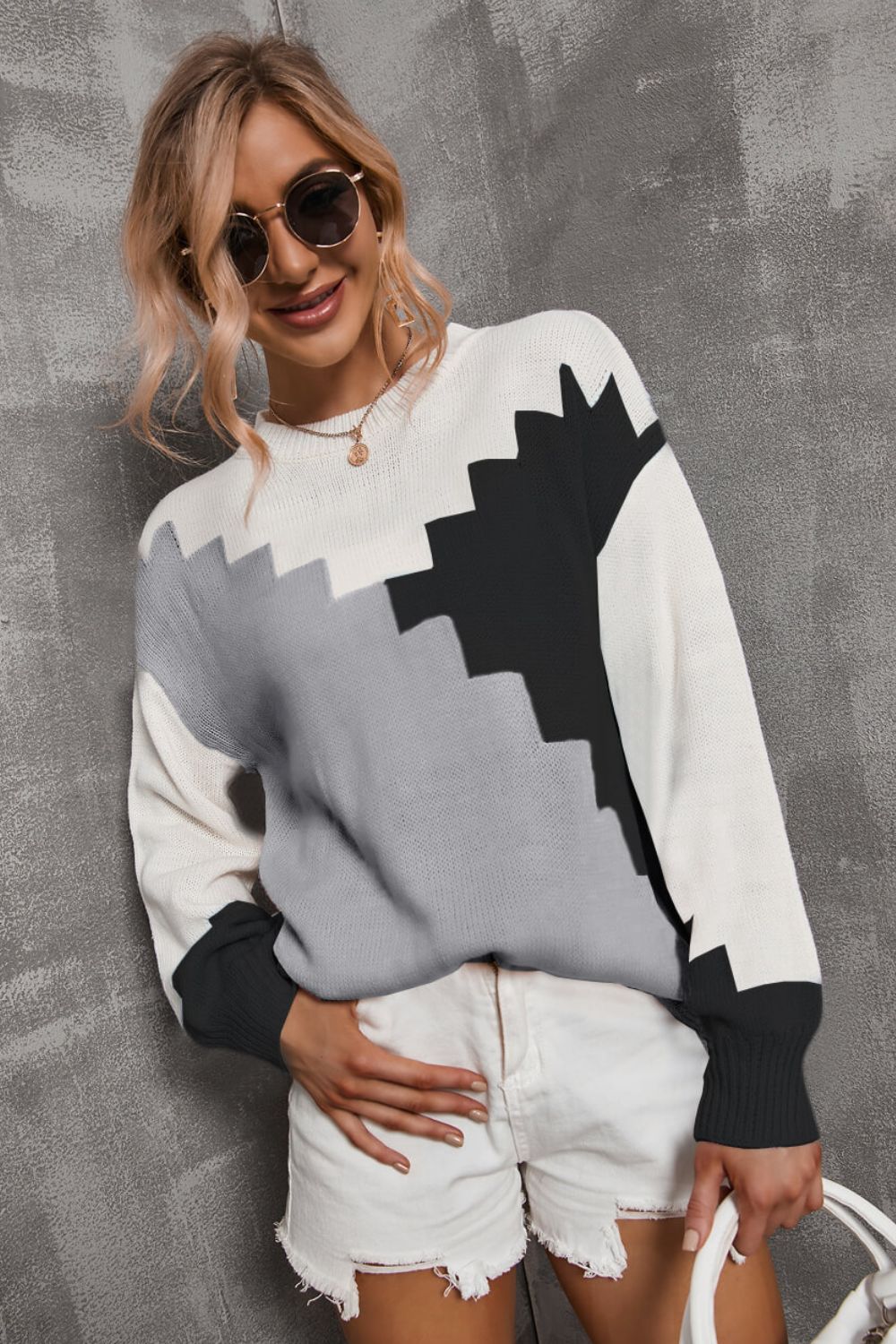 Color Block Dropped Shoulder Knit Pullover