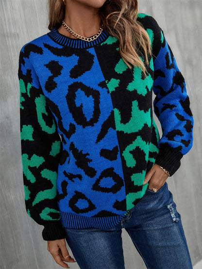 Leopard Round Neck Long Sleeve Sweater