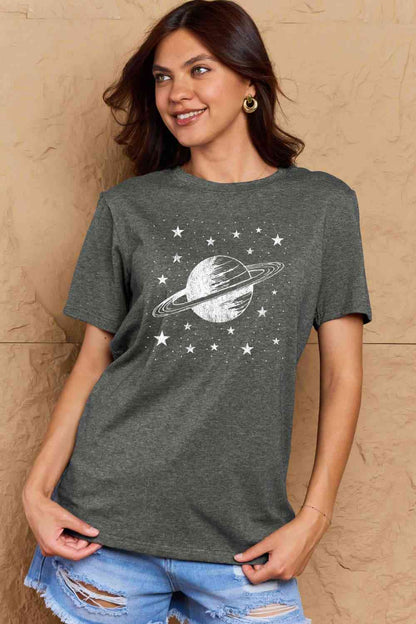 T-shirt en coton avec image Planet, taille réelle, Simply Love