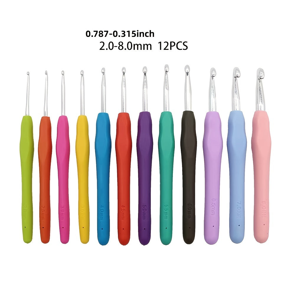 9/12/14pcs Crochet Hooks Set, Ergonomic Grip Colorful Soft Handles And Aluminum Crochet Hooks For Arthritis And Beginners, Random Colour