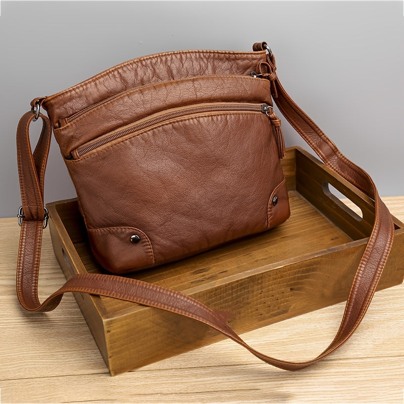 Stylish and Versatile Multi-Pocket Shoulder Bag with Faux Leather and Studded Decor - Perfect for Women on the Go