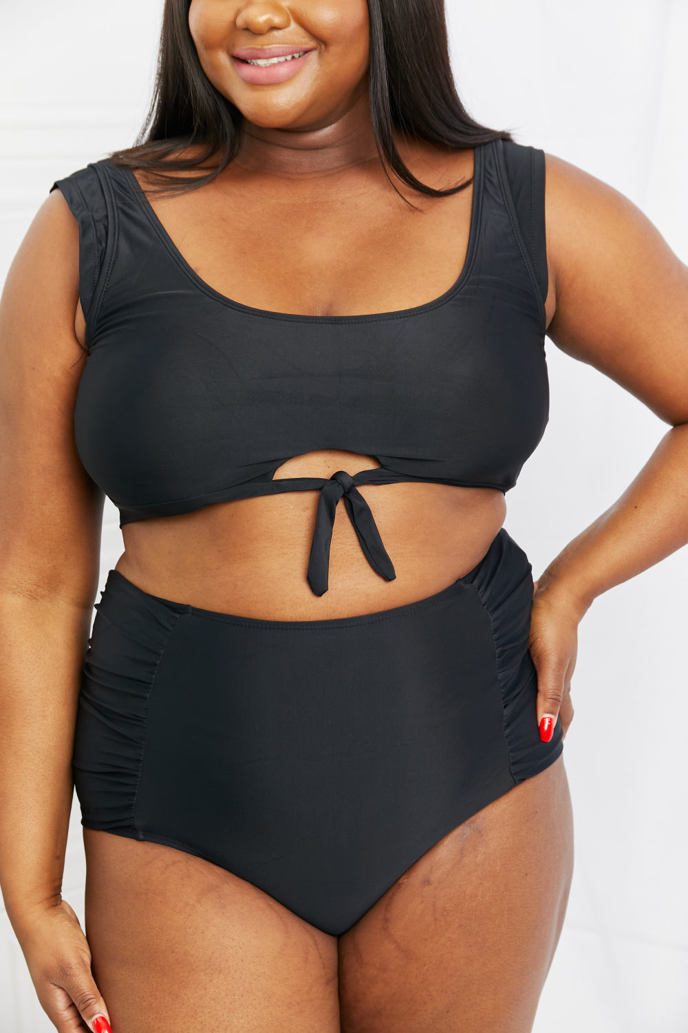 Marina West Swim Sanibel Crop Swim Top and Ruched Bottoms Set in Black