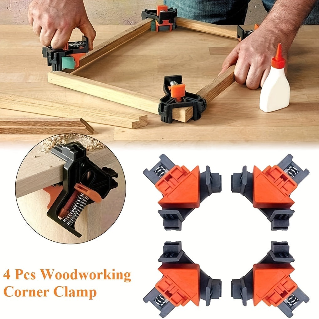 4pcs 90° Angle Clamps: Woodworking Corner Clip Fixer for Drilling, Making Cabinets, Boxes, Drawers & More!