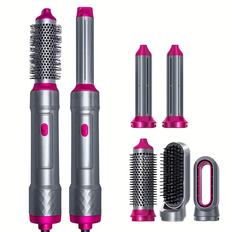 6-in-1 Hot Air Brush Set with Negative Ion Technology for Volumizing, Straightening, and Curling - Perfect for Women and Girls