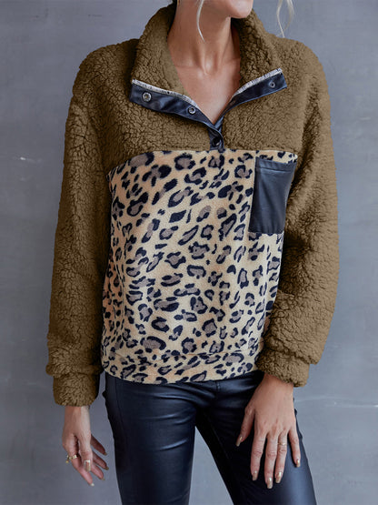 Leopard Quarter-Snap Teddy Sweatshirt