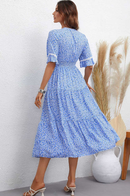 Floral V-Neck Smocked Waist Midi Dress